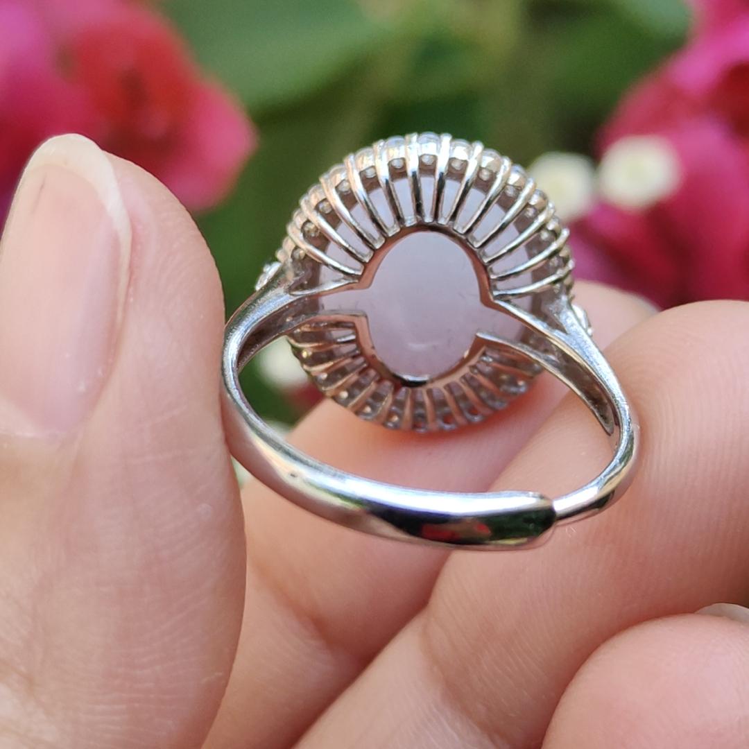Lavender Cabochon set on S925 Silver adjustable ring Natural Type A Jadeite with QIC Labs approved certificate included weigh 3.99 grams, 13.8 * 12.3 * 5.7 mm suitable for all occasions (s925ring1) Yi Pin Qian