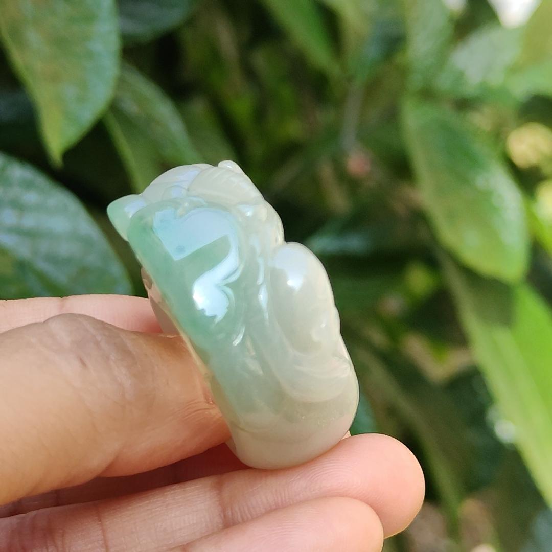 Rare Quality Light Green with White Natural Type A Jadeite Jade crafted with Pixiu and Ruyi as Ring, certificate weigh 31.97 grams, measurement 36.2 * 16 * 13, Finger size 19.5 mm (ring5) Yi Pin Qian