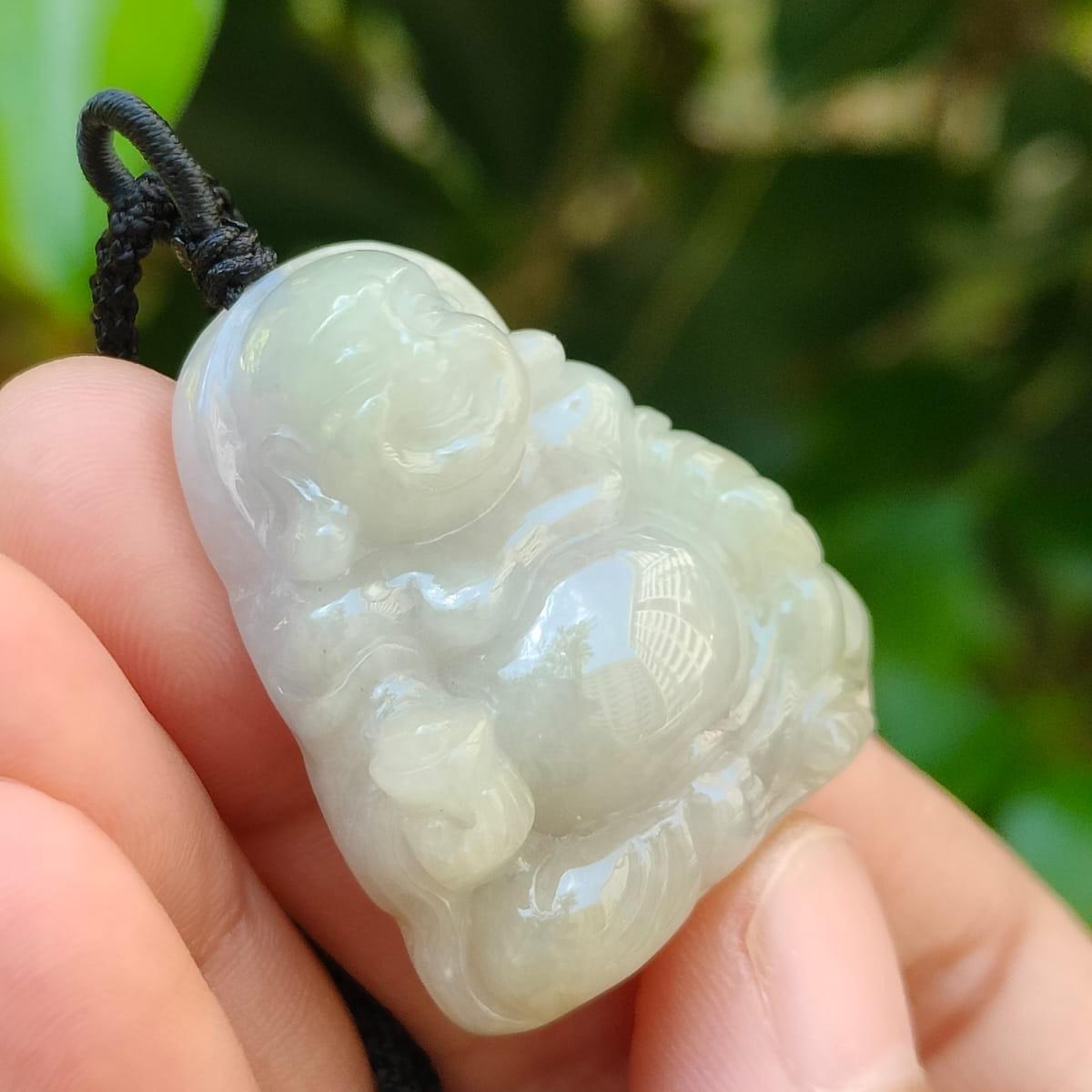 Laughing Buddha Natural Type A Jadeite Pendant 🌱💧 | Feng Shui Luck + Zi Wei Dou Shu Approved (Sku: pendant446)