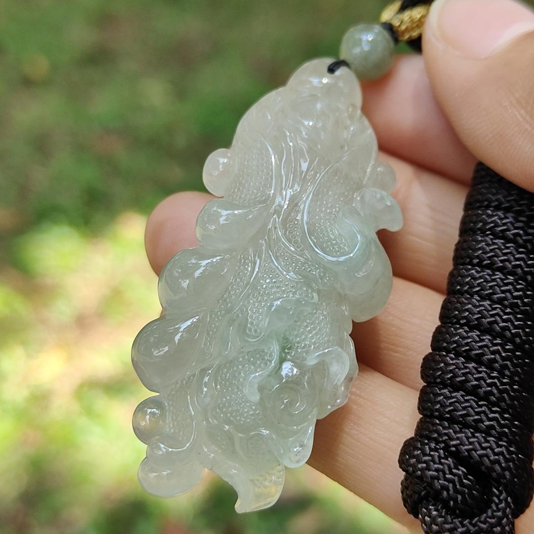 High-Quality Icy Translucent with Light Green Natural Type A Jadeite Jade crafted as Cabbage, Pendant certificate weighs 24.55 grams, measurement 56.3 * 24.6 * 12.6 (pendant272) Yi Pin Qian