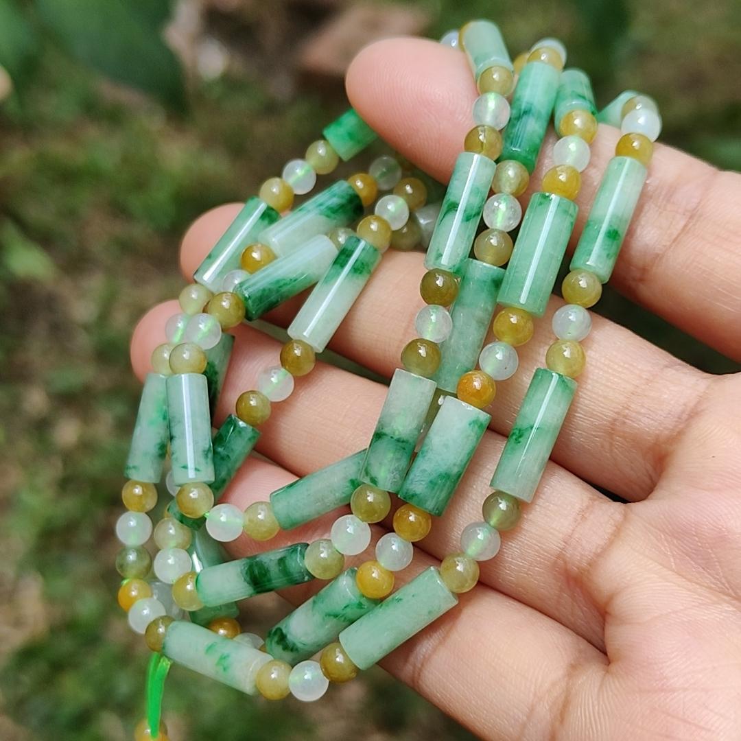 Green, Yellow, Semi Icy White Mix Beads Natural Type A Jadeite Jade as Bracelet or Necklace for your pendant with certificate weigh 31.94 grams. (bracelet18) Yi Pin Qian