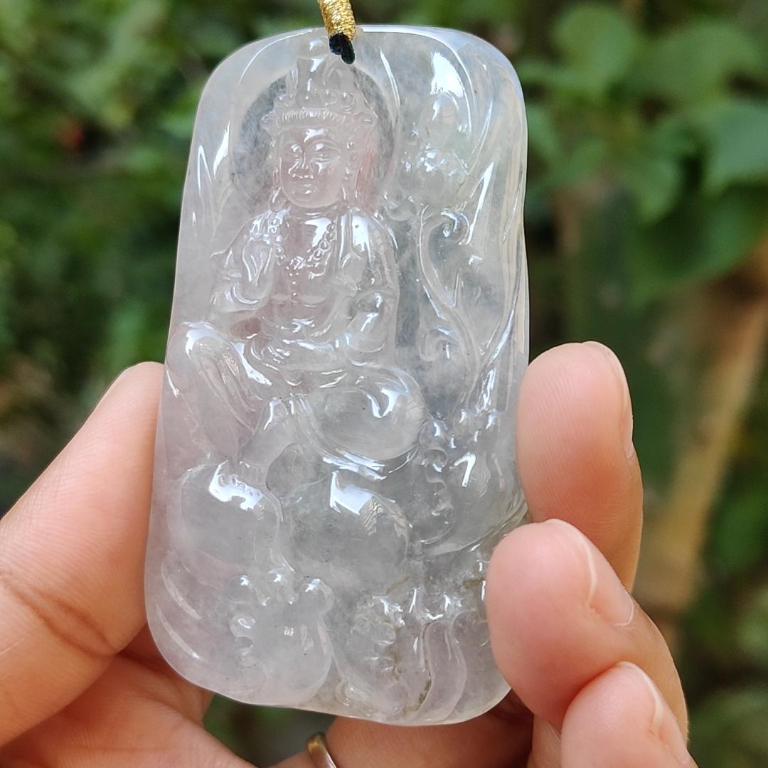 High Quality Icy Translucent Natural Type A Jadeite Jade crafted as Bodhisattva Pendant, certificate weighs 29.9 grams, measurement 64.5 * 40.3 * 5.5 mm (pendant286) Yi Pin Qian