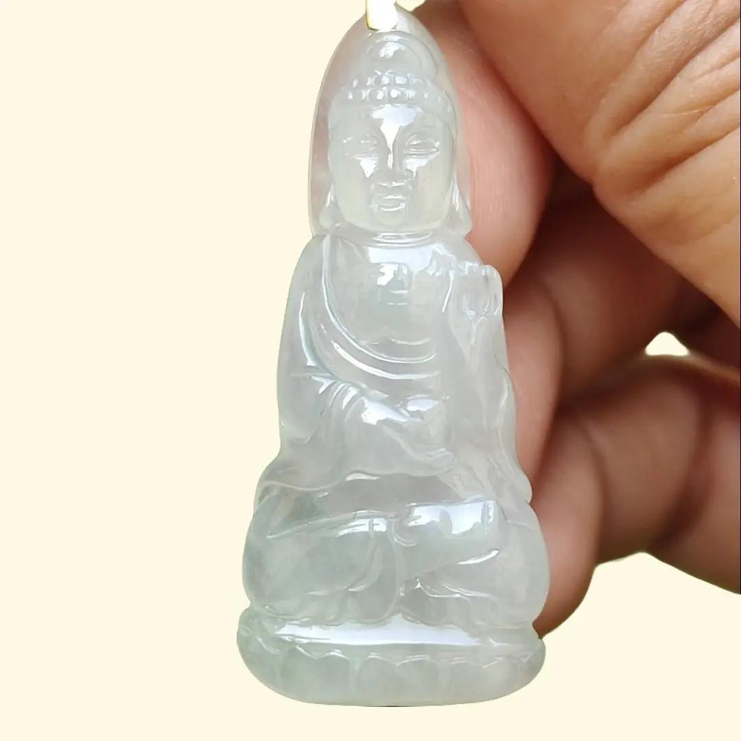 Icy Translucent Natural Type A Jadeite Jade crafted as Buddha with 18k gold clasp as Pendant, certificate weighs 6.78 grams, measurement 41.3 * 17.8 * 6.2 mm (18kp44) Yi Pin Qian