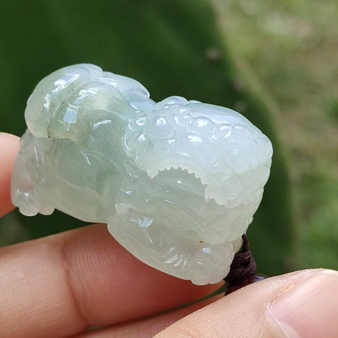 Light Green Semi Icy Lion Pendant Necklace Natural Type A Jadeite with certificate included weigh 25.70 grams, 32 * 17.2 * 21 mm, symbols of Strength, courage and good luck, suitable for daily wear Yi Pin Qian