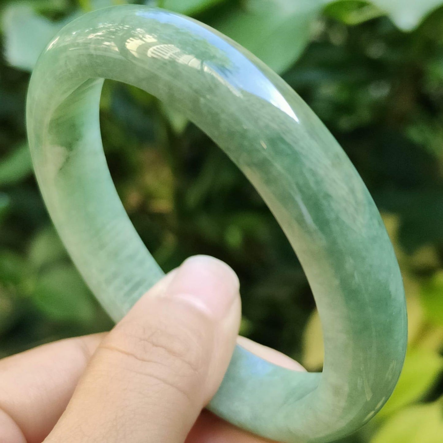 Peace Bangle Bracelet Size 55.5 mm on Light Green Natural Type A Jadeite Jade, certificate weighs 49.05 grams, Width 11.8 mm Thickness: 7.7 mm (bangle28) Yi Pin Qian Jadeites Jade Jewelry ~Your Precious Quintessential ~ Singapore