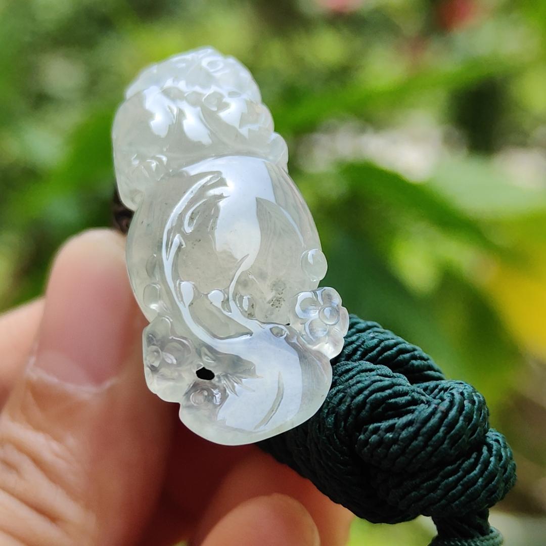 High Quality Icy Translucent Natural Type A Jadeite Jade crafted with Pixiu as Pendant, certificate weighs 6.86 grams, measurement 36.5 * 14.5 * 7.6 mm (pendant261) Yi Pin Qian