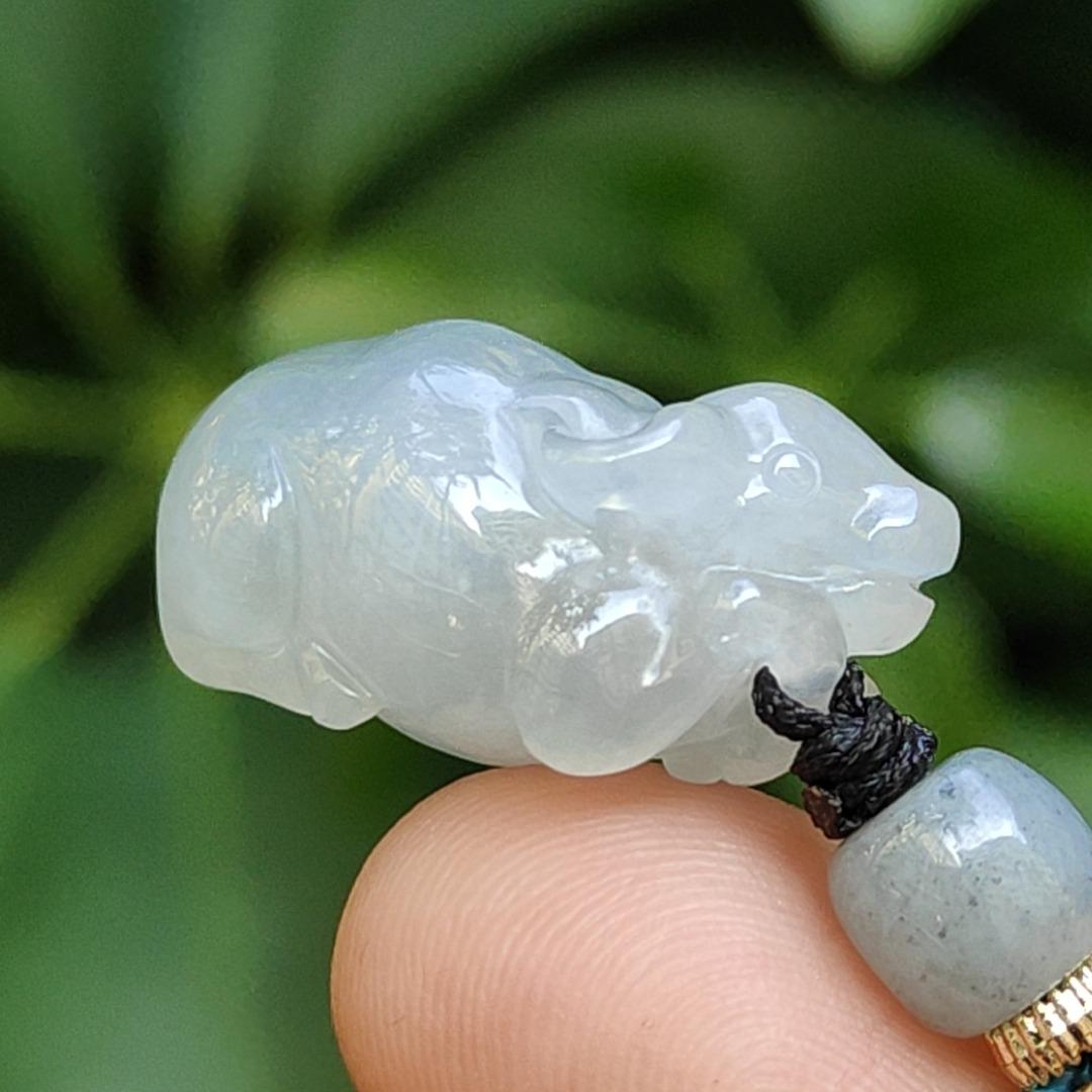 Crafted as Small Cow with Semi Icy Translucent Quality Natural Type A Jadeite Jade as Pendant Necklace, QIC Labs approved certificate weighs 7.15 grams, measurement 22.5 * 13.2 * 12 mm (pendant308) Yi Pin Qian Jadeites Jade Jewelry ~Your Precious Quintessential ~ Singapore