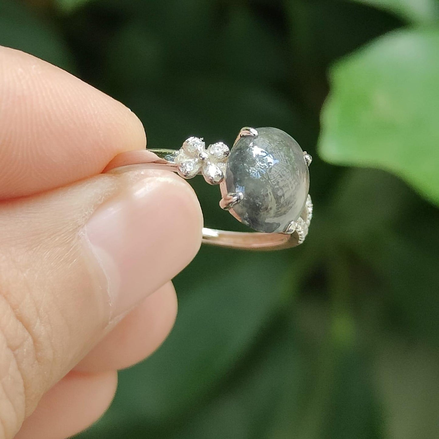 🪨💧🌀 Natural Type A Black Jadeite Ring – Grounding Energy + Wealth Flow (Sku: s925ring37)