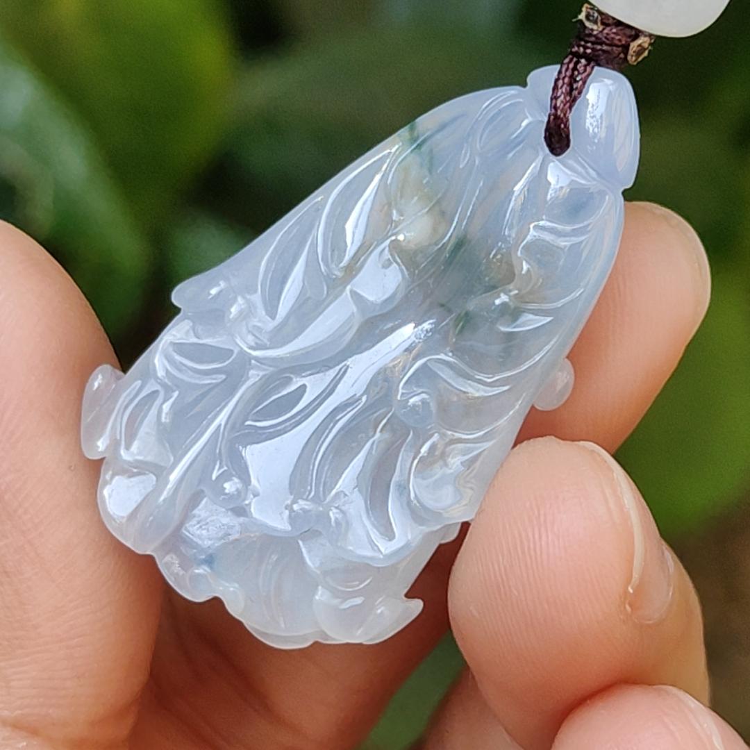 Lavender,Green and Yellow Natural Type A Jadeite Jade crafted with shape of Cabbage as Pendant , certificate weigh 8.16 grams, measurement 36.9 * 22 * 8.2 mm (pendant238) Yi Pin Qian