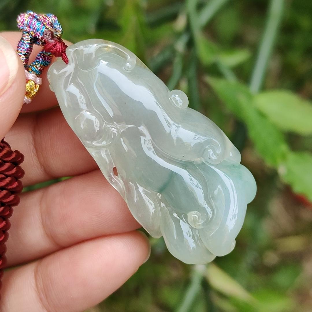 Icy with good translucent glossy texture Natural Type A Jadeite Pendant Necklace, Crafted with Monkey on Chayote symbols of Golden Monkey Brings Longevity and Double Blessings, certificate included weigh 16.84 grams, 44 * 21.3 * 11.8 mm, collectible jade Yi Pin Qian