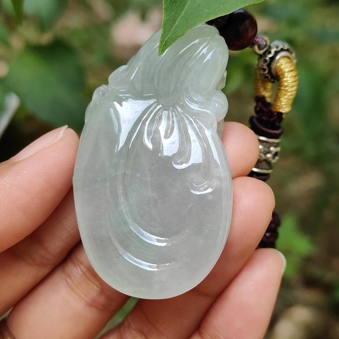 Limited Time Offer Semi Icy Premium Natural Type A Jadeite Jade crafted with pixiu as pendant, certificate weigh 30.20 grams, measurement 53.5 * 30.3 * 14.8 mm (pendant200) Yi Pin Qian