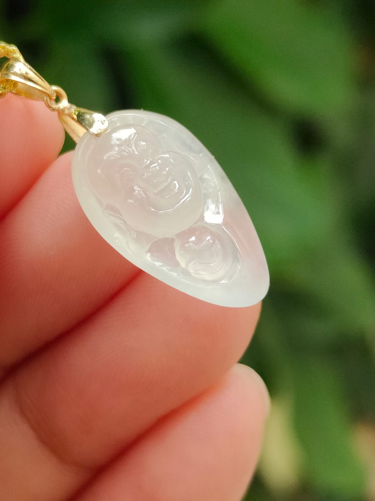 Icy Translucent Milo Buddha Pendant – 🪄Natural Type A Jadeite🪄, 18K Gold Clasp, Symbol of Joy & Abundance (18kp106) Yi Pin Qian Jadeites Jade Jewelry ~Your Precious Quintessential ~ Singapore