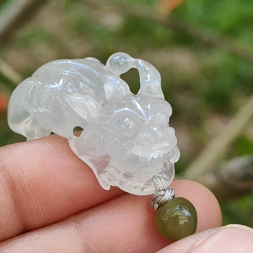 Special Offer Icy Translucent crafted as Pixiu Natural Type A Jadeite Pendant Necklace with certificate weigh 9.39 grams, 30 * 16.3 * 13.4 mm, symbols of Bring in money, keep you safe and healthy, suitable for daily wear or collection (pendant45) Yi Pin Qian