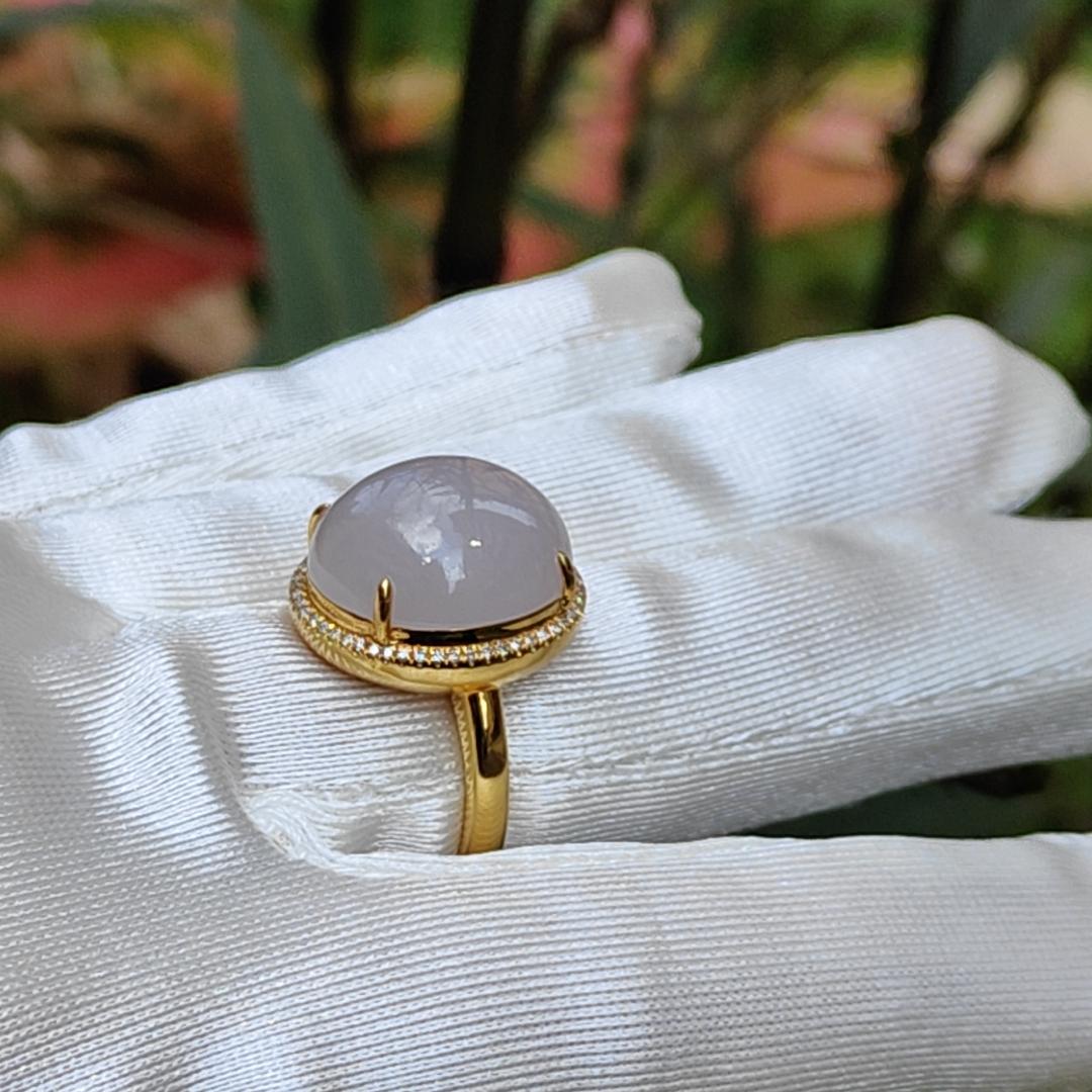 Premium G18K setting with Natural Type A Jadeite Cabochon and diamonds, Ring finger size 17mm, Certificate included weigh 5.46 grams (18kring4) Yi Pin Qian