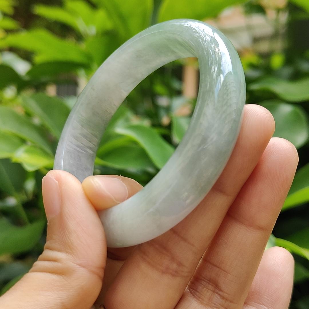 High Quality Light Lavender, Light Green Natural Type A Jadeite Jade Peace Bangle Wrist Size 53.7 mm, certificate weighs 55.94 grams, Width 13.2 Thickness 8 mm (bangle10) Yi Pin Qian Jadeites Jade Jewelry ~Your Precious Quintessential ~ Singapore