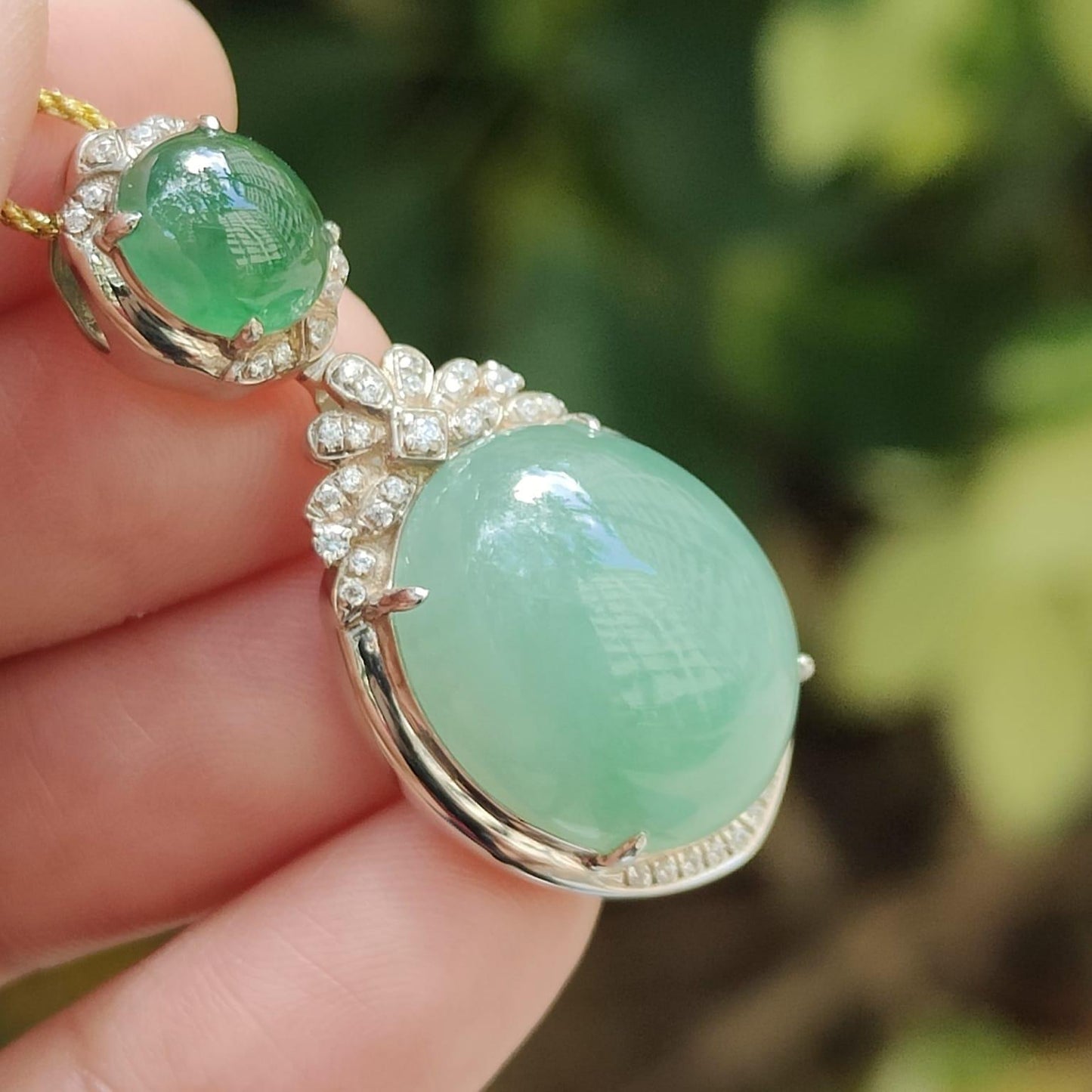Natural Type A Jadeite Pendant – Icy Emerald & Light Green Cabochons, S925 Silver Setting, Timeless Elegance (s925p6) Yi Pin Qian Jadeites Jade Jewelry ~Your Precious Quintessential ~ Singapore