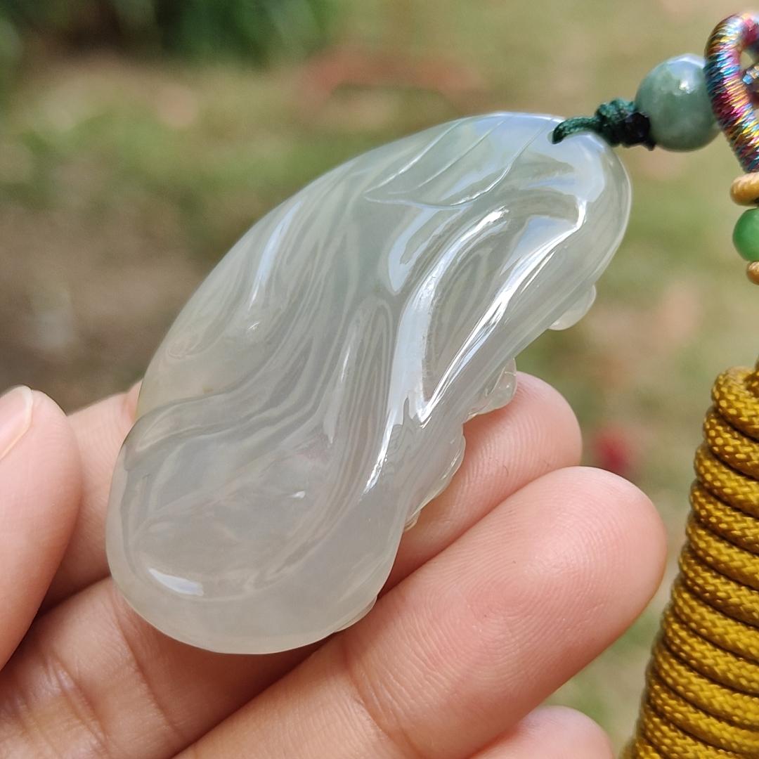 High Quality Icy Translucent Natural Type A Jadeite Jade crafted with God of Fortune as Pendant, certificate weighs 24.19 grams, measurement 48.8 * 27.3 * 10 mm (pendant274) Yi Pin Qian