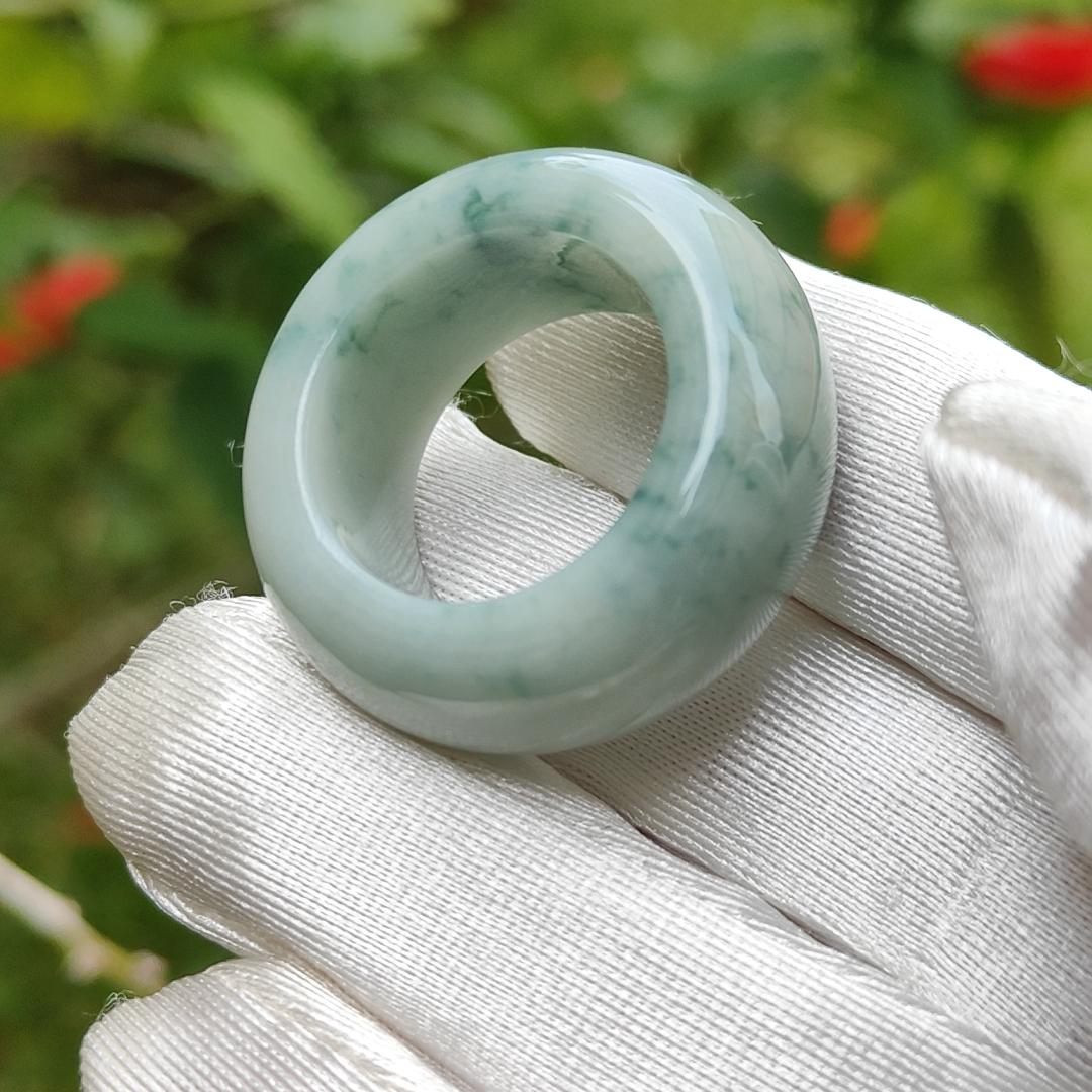 #Sold - Light green with green patches Natural Type A Jadeite jade ring with QIC labs approved certificate weigh 18.31 grams, 12.6 * 6.5 mm, finger size 20mm (ring3)