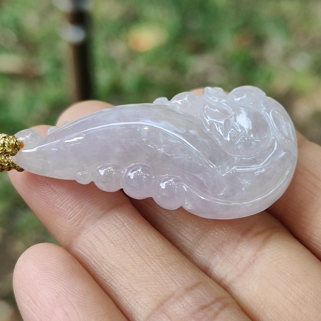 High Quality Ligh Pinkish Lavender Natural Type A Jadeite Jade crafted with Ruyi Dragon as Pendant, certificate weighs 17.85 grams, measurement 45 * 22.9 * 12.3 mm (pendant271) Yi Pin Qian