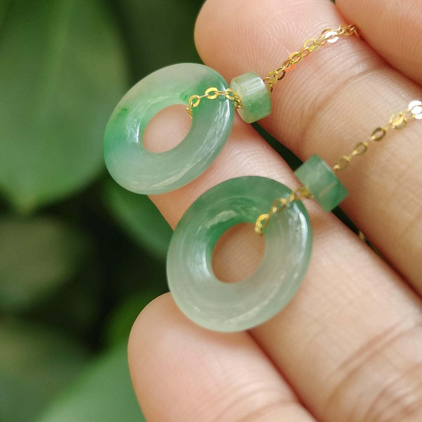 Donut Jadeite Earrings – Natural Type A Jadeite, 18K Gold Thread, Harmony of Five Elements (18k10) (18k10) Yi Pin Qian Jadeites Jade Jewelry ~Your Precious Quintessential ~ Singapore