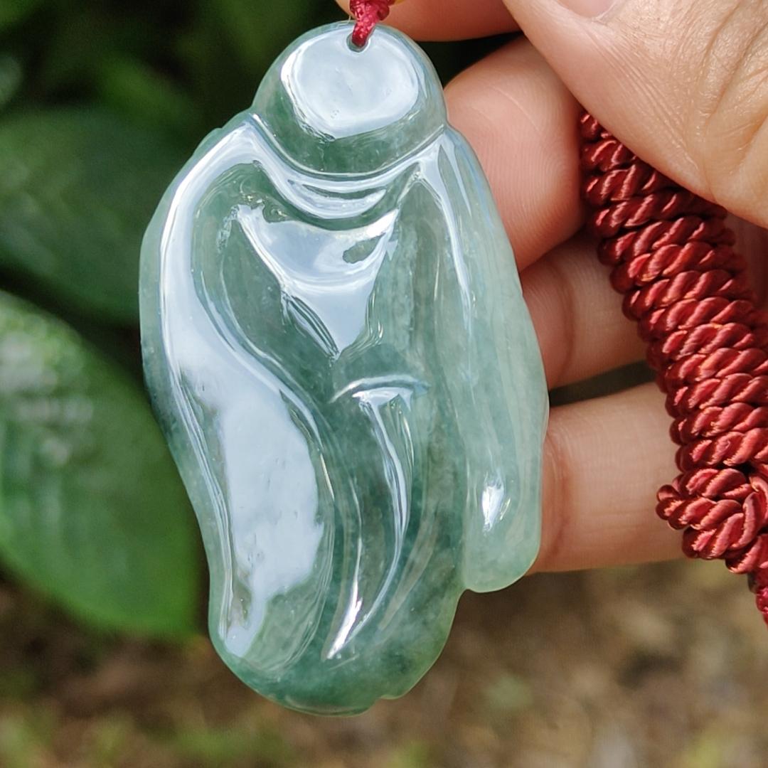 Green Natural Type A Jadeite Jade crafted with Milo Buddha as Pendant, certificate weigh 24.11 grams, measurement 51.2 * 31 * 10.5 mm (pendant239) Yi Pin Qian