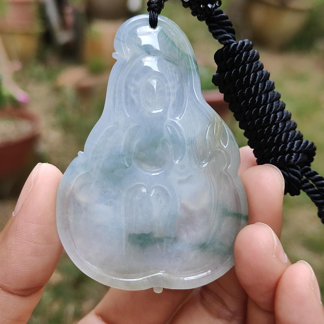 High Quality Light Lavender, Light Green with Yellow patches Natural Type A Jadeite Jade crafted with Guanyin as Pendant, certificate weigh 27.22 grams, measurement 63 * 44.3 * 6.8 mm (pendant229) Yi Pin Qian