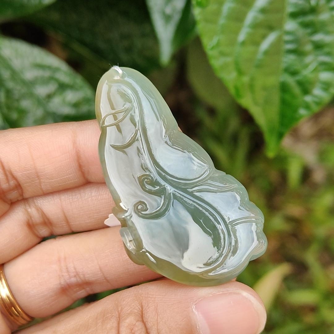 Green and Yellow Natural Type A Jadeite Pendant Necklace Crafted with Ruyi and Beetle, certificate included weigh 23.25 grams, 52.3 * 29 * 9.9 mm, symbols of A steady flow of wealth, protection from danger, safety and health (pendant163) Yi Pin Qian