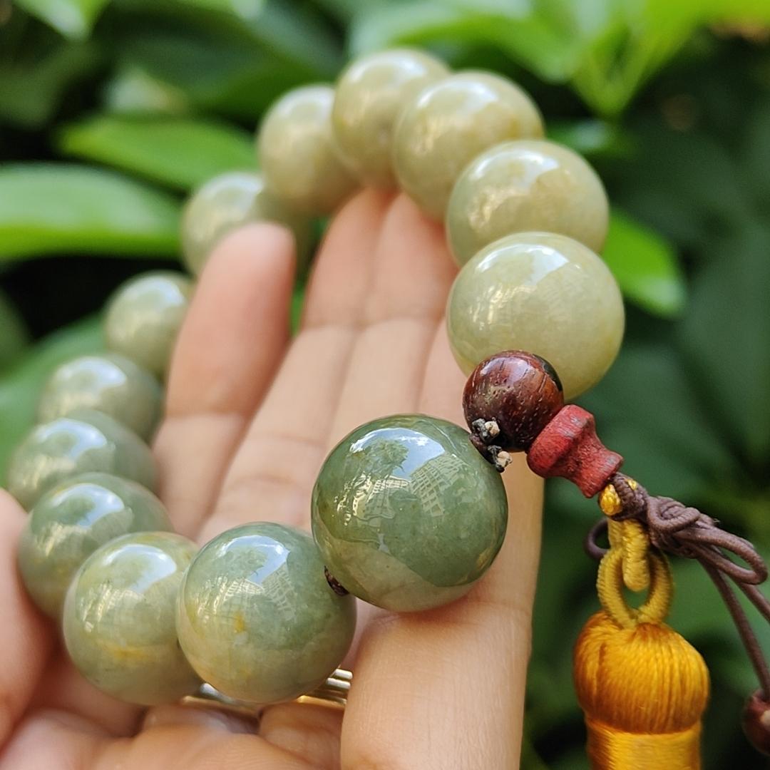 15.5mm Bracelet SG Seller Store - Light Green with Brownish Yellow Natural Type A Jadeite Jade certificate weighs 81.97 grams (bracelet30) Yi Pin Qian Jadeites Jade Jewelry ~Your Precious Quintessential ~ Singapore
