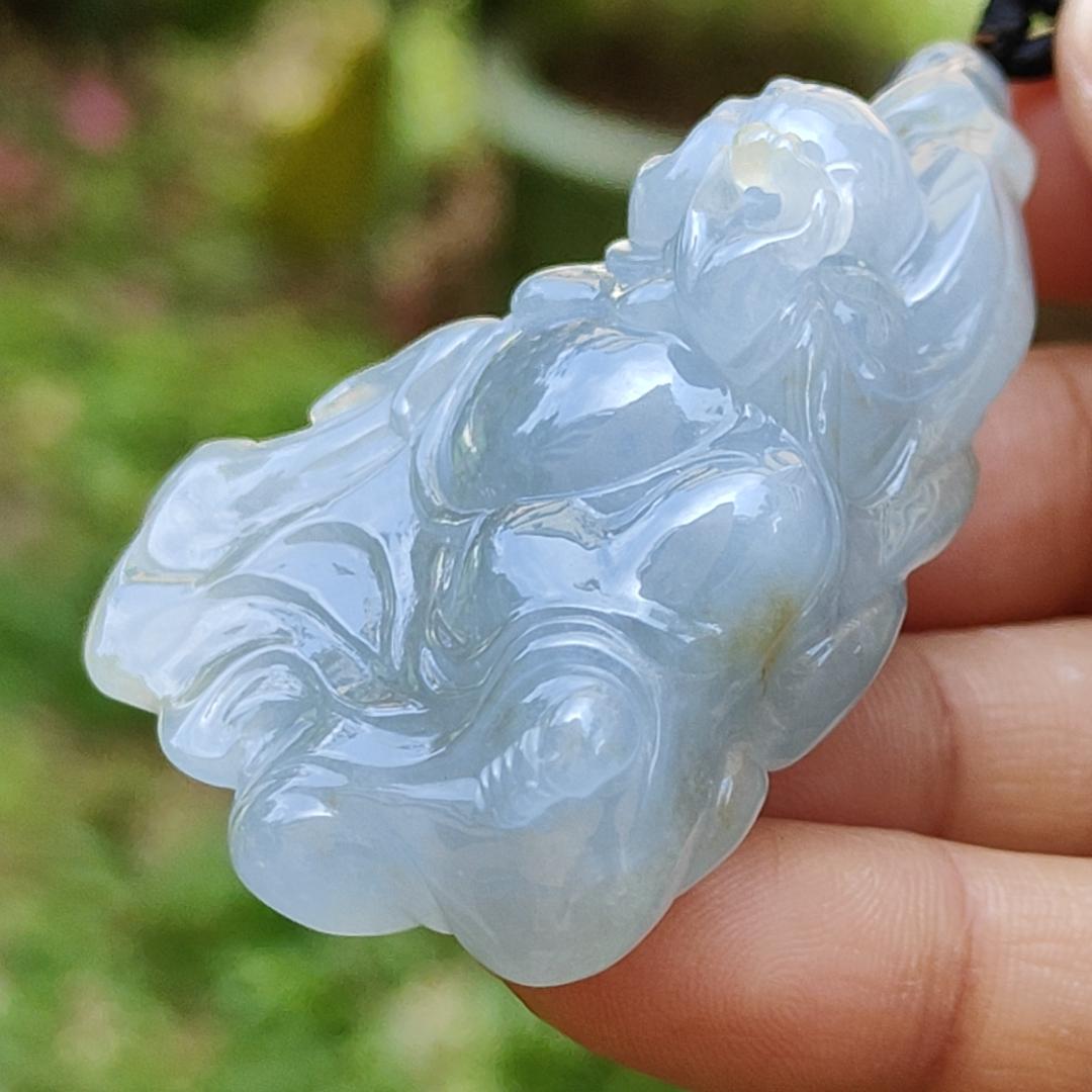 High Premium Light Lavender and Yellow Natural Type A Jadeite Jade crafted with Milo Buddha as Pendant, certificate weighs 49.13 grams, measurement 58.6 * 39.5 * 18.7 mm (pendant284) Yi Pin Qian