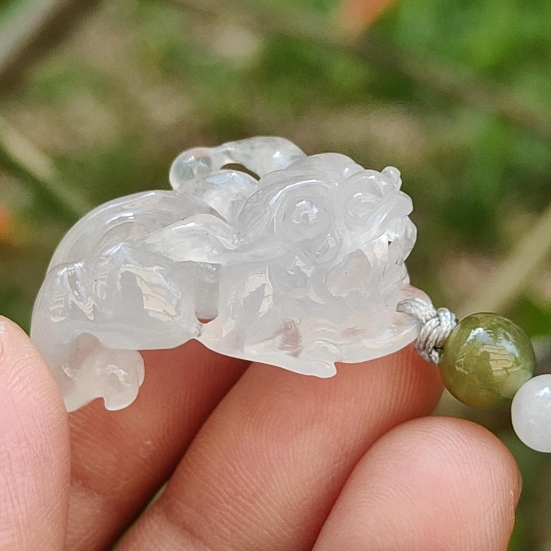 Special Offer Icy Translucent crafted as Pixiu Natural Type A Jadeite Pendant Necklace with certificate weigh 9.39 grams, 30 * 16.3 * 13.4 mm, symbols of Bring in money, keep you safe and healthy, suitable for daily wear or collection (pendant45) Yi Pin Qian