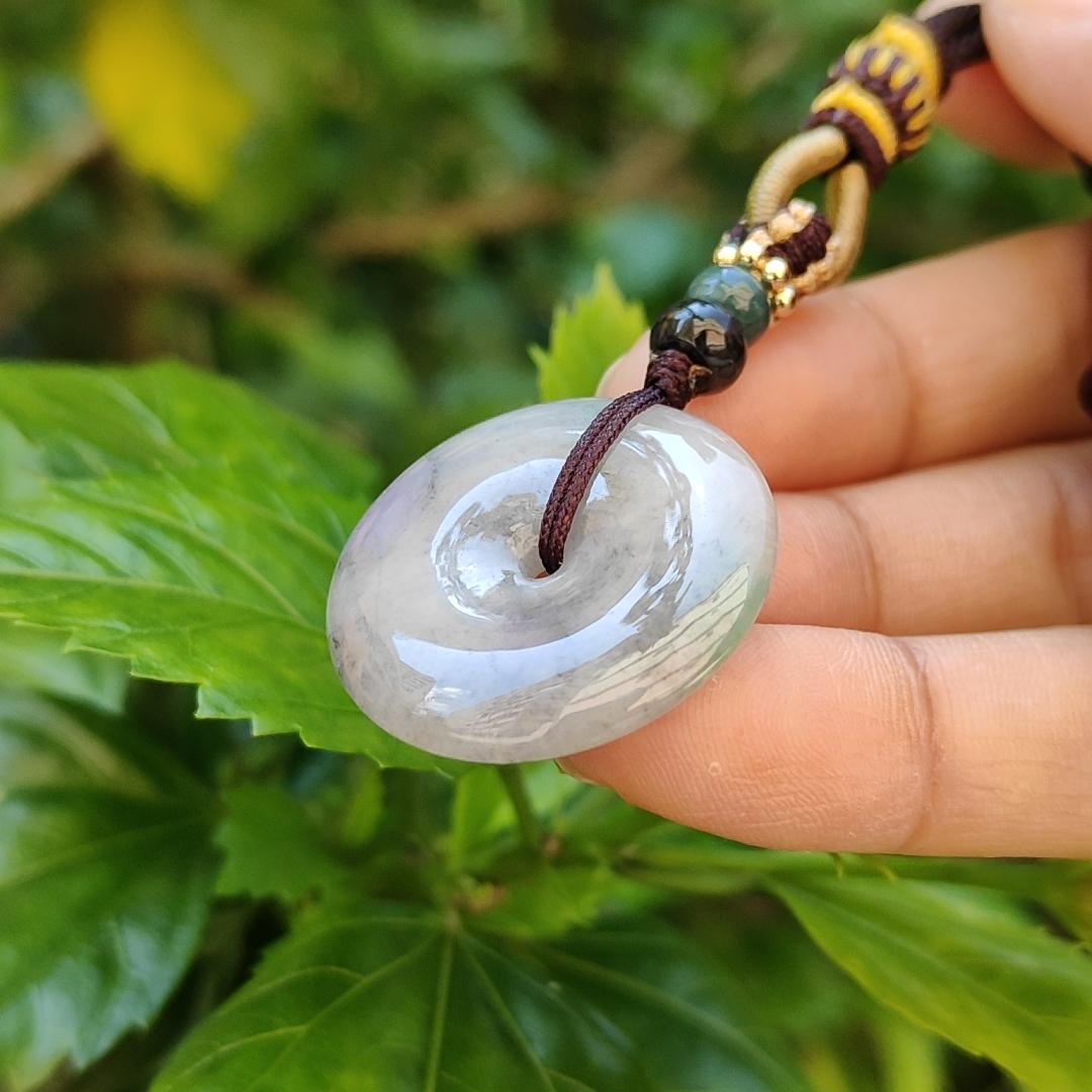 Mix with Lavender, light green and wuji Natural Type A Jadeite Donut Pendant meaning Wealthy, Safe and Healthy with certificate weighs 7.28 grams, 26.1 * 5.2 mm , good for daily wear (pendant92) Yi Pin Qian