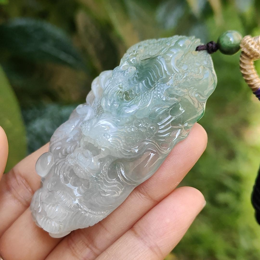 High Quality Premium Collectible Natural Type A Jadeite Jade Pendant Necklace crafted as Dragon with certificate included weigh 59.65 grams, measurement 69.3 * 36.5 * 18.3 mm (pendant186) Yi Pin Qian