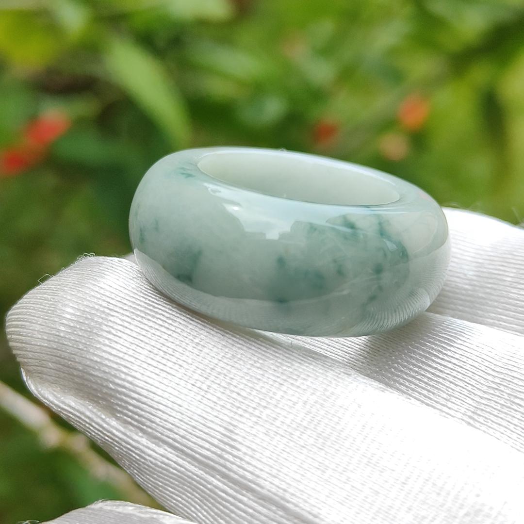 #Sold - Light green with green patches Natural Type A Jadeite jade ring with QIC labs approved certificate weigh 18.31 grams, 12.6 * 6.5 mm, finger size 20mm (ring3)