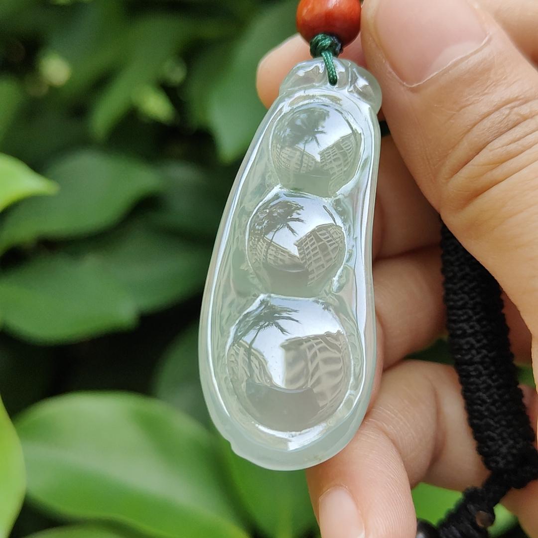 Premium Quality Icy Translucent Green Hue crafted as French Bean Natural Type A Jadeite Jade as Pendant, certificate weighs 12.37 grams, measurement 49.9 * 20 * 7.6 mm (pendant297) Yi Pin Qian Jadeites Jade Jewelry ~Your Precious Quintessential ~ Singapore