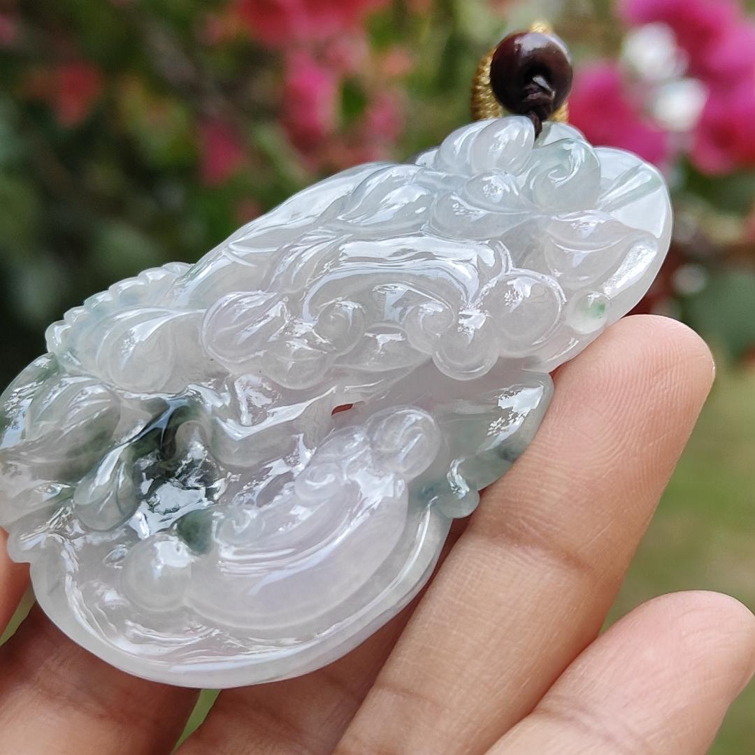 Premium Good Quality Light Lavender and Light Green Natural Type A Jadeite Jade crafted with Dragonfly, Ruyi as Pendant, certificate weigh 35.87 grams, measurement 63 * 38.3 * 10 mm (pendant236) Yi Pin Qian