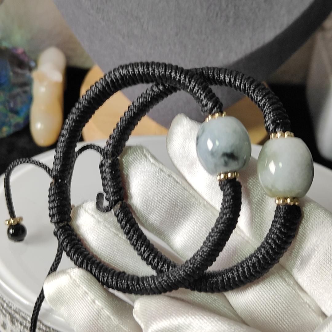 Diamond Knot Rope, hand knotted Rope, 13.8 * 14.2 and 14.6 * 14.2 Jadeite Lu Lu Tong Beads (No Certificate), selling in a pair (bracelet12) Yi Pin Qian