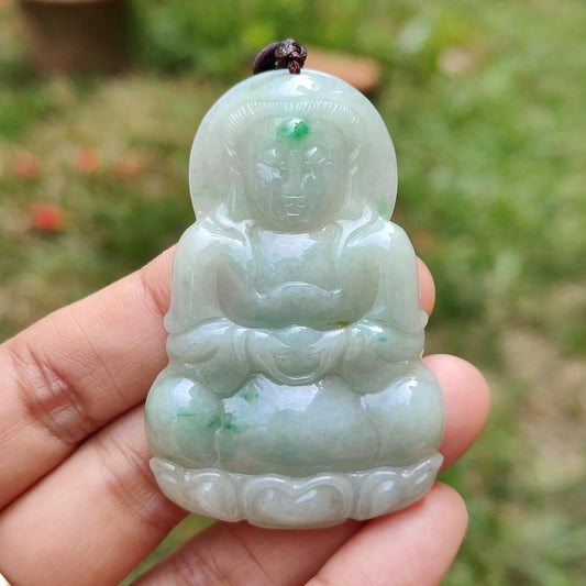 Light green with green patches Natural Type A Jadeite Jade crafted with Guanyin as Pendant with certificate weigh 17.28 grams, measurement 56.3 * 37.3 * 5.9 mm (pendant201) Yi Pin Qian