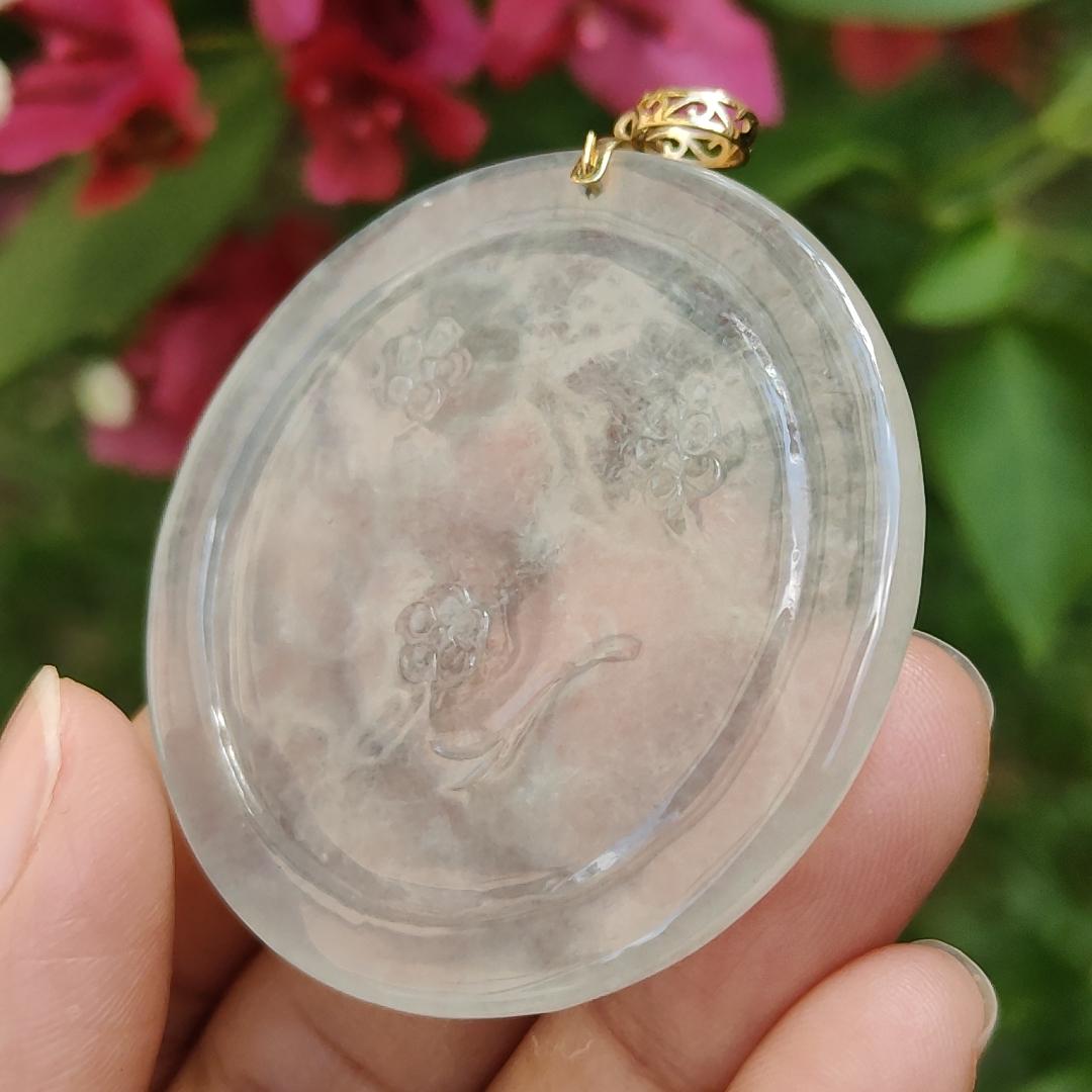 High Premium Icy Variety Quality Natural Type A Jadeite Jade Pendant Necklace crafted as Deer meaning all the way with you with certificate weigh 21.24 grams, measurement 46.9 * 47 * 4.8 mm (18kp10) Yi Pin Qian