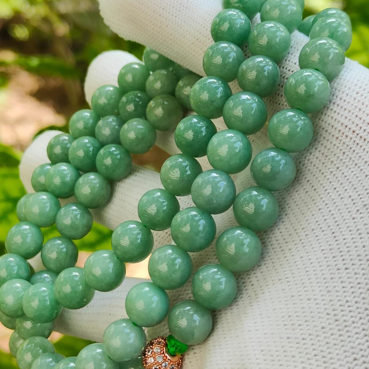 82 Green 9mm Beads Natural Type A jadeite Jade as Necklace or Bracelet certificate weighs 103.22 grams - 90 % Perfect (bracelet39) Yi Pin Qian Jadeites Jade Jewelry ~Your Precious Quintessential ~ Singapore