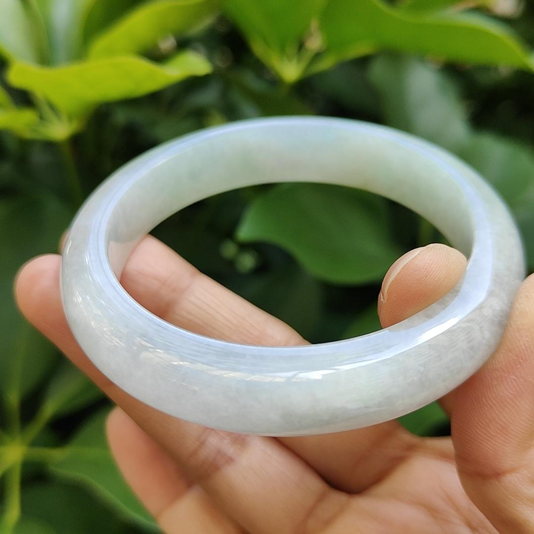 Light Green Hue Certified Natural Type A Jadeite-Jade crafted as Peace Bangle size 56.8, Width:12.1mm, Thickness: 8.6mm, certificate weighs 59.13 grams (bangle14) Yi Pin Qian Jadeites Jade Jewelry ~Your Precious Quintessential ~ Singapore