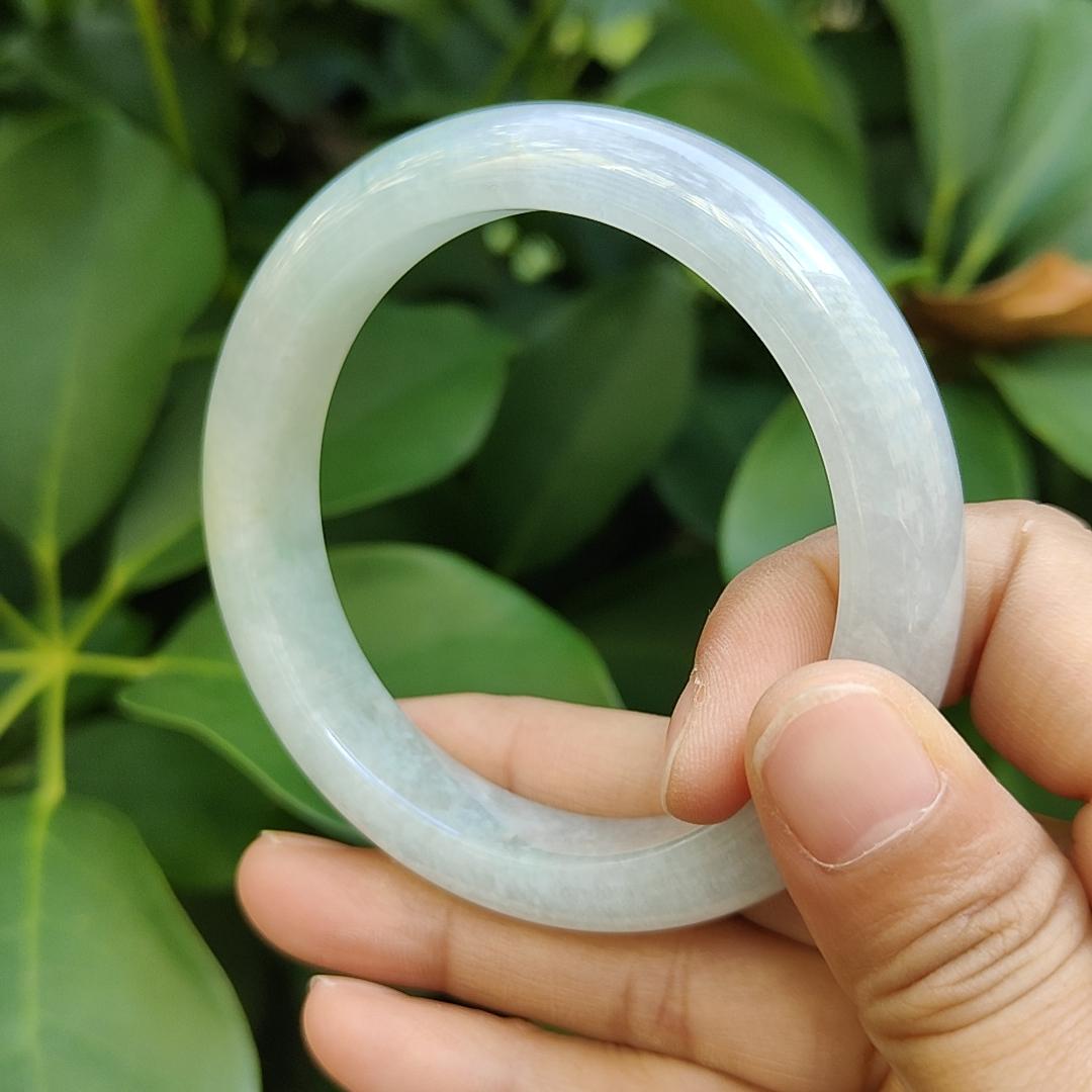 Light Green Hue Certified Natural Type A Jadeite-Jade crafted as Peace Bangle size 56.8, Width:12.1mm, Thickness: 8.6mm, certificate weighs 59.13 grams (bangle14) Yi Pin Qian Jadeites Jade Jewelry ~Your Precious Quintessential ~ Singapore