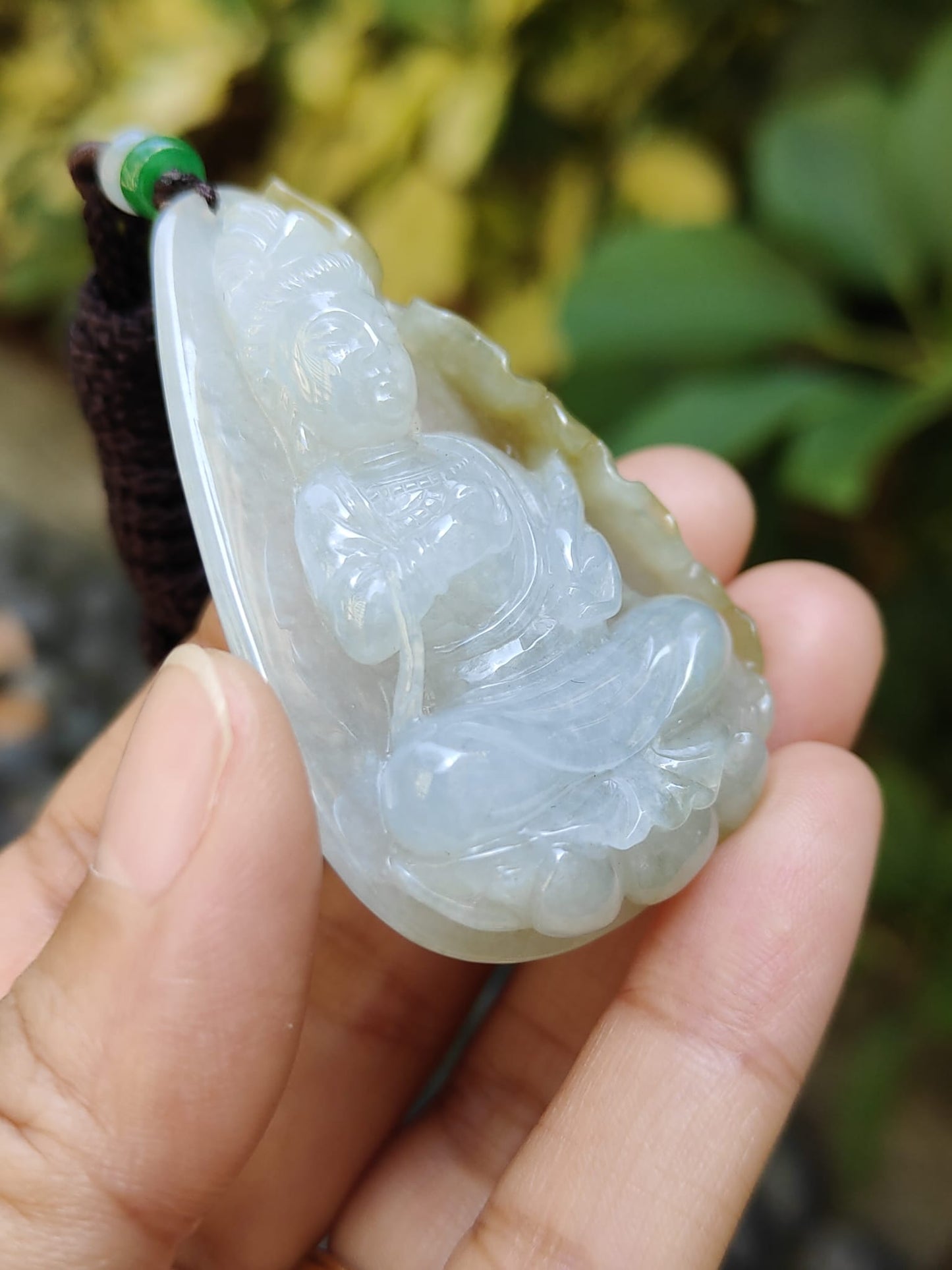 Crafted as Guanyin with Yellow Natural Type A Jadeite Jade Pendant Necklace, certificate weighs 36.58 grams, measurement 53.5 * 36.9 * 12 mm (pendant310) Yi Pin Qian Jadeites Jade Jewelry ~Your Precious Quintessential ~ Singapore