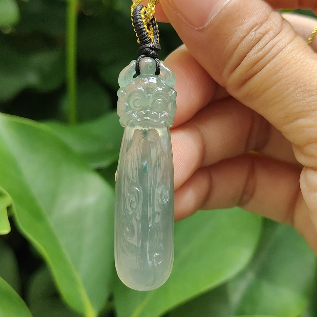 Crafted as Mystic Beast Pendant on High Quality Natural Type A Jadeite Jade certificate weighs 9.38 grams, measurement 48.8 * 12.7 * 8.8 mm (pendant371) Yi Pin Qian Jadeites Jade Jewelry ~Your Precious Quintessential ~ Singapore