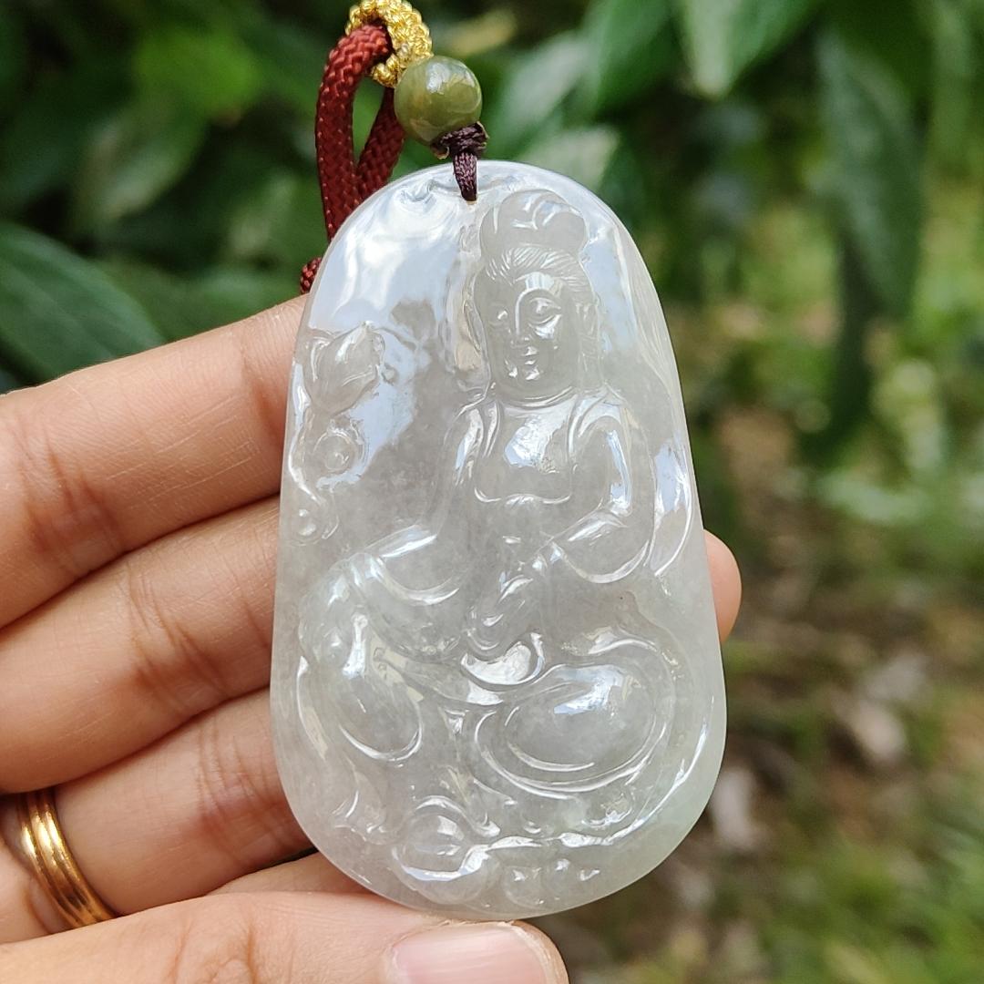 Rare Old School Natural Type A Jadeite Jade Pendant Necklace Crafted with Guanyin with certificate weigh 38.62 grams, 60.8 * 35.8 * 8.5 mm (pendant166) Yi Pin Qian