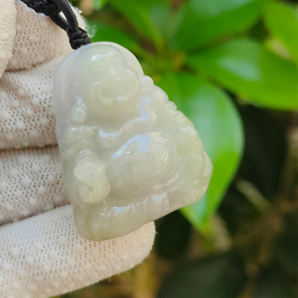 Laughing Buddha Natural Type A Jadeite Pendant 🌱💧 | Feng Shui Luck + Zi Wei Dou Shu Approved (Sku: pendant446)