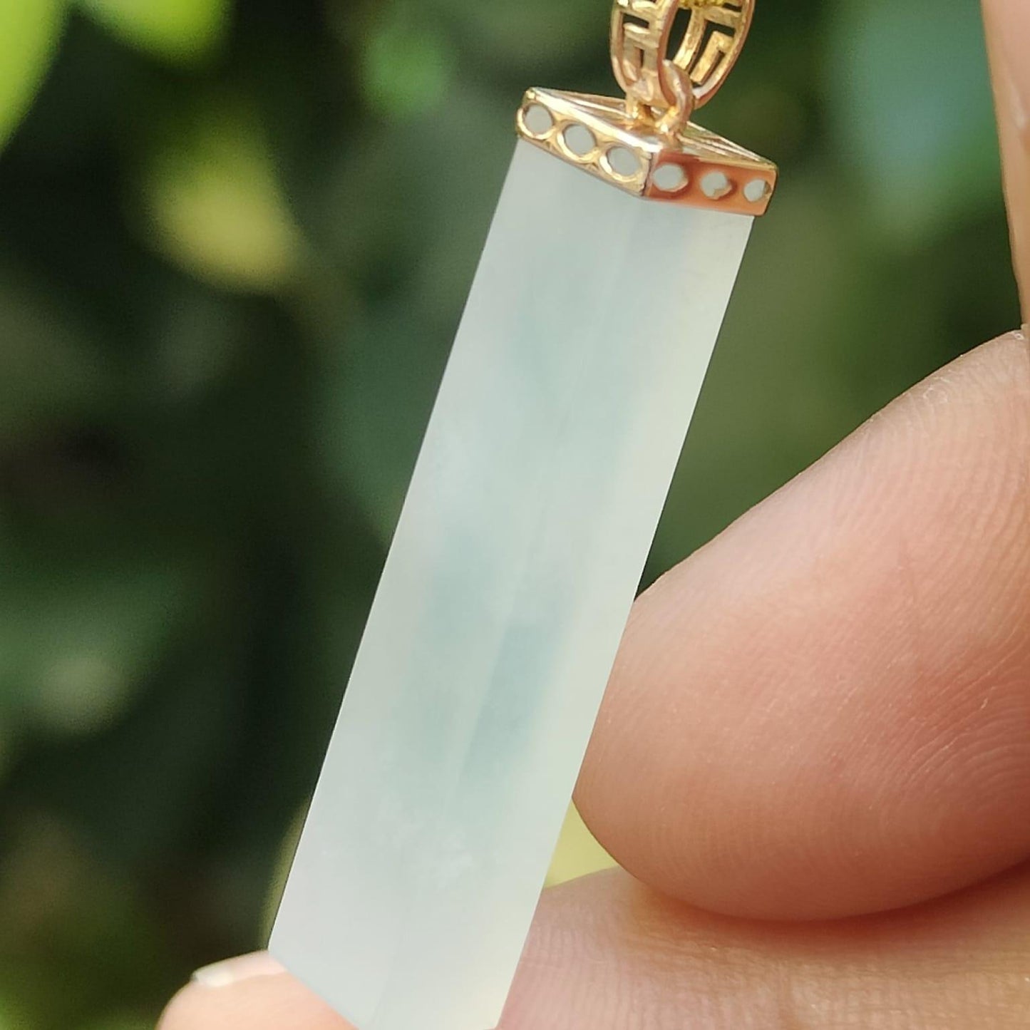 Icy Translucent Unique Square column shape Natural Type A Jadeite Jade Pendant with 18k Clasp certificate weighs 3.1 grams, measurement 29.1 * 5.7 * 5.4 mm (18kp92) Yi Pin Qian Jadeites Jade Jewelry ~Your Precious Quintessential ~ Singapore