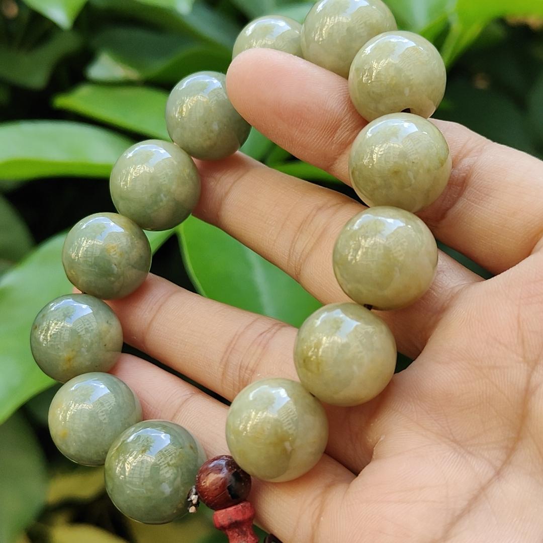 15.5mm Bracelet SG Seller Store - Light Green with Brownish Yellow Natural Type A Jadeite Jade certificate weighs 81.97 grams (bracelet30) Yi Pin Qian Jadeites Jade Jewelry ~Your Precious Quintessential ~ Singapore