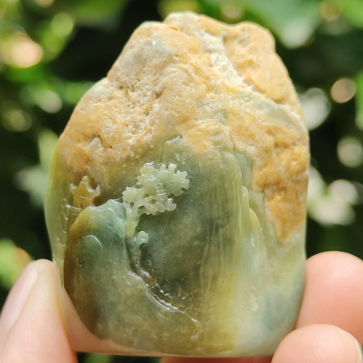 🌱🔥🪨💧🌀 Five-Element Blessings | Natural Type A Jadeite Zen Display (Sku: hand15)
