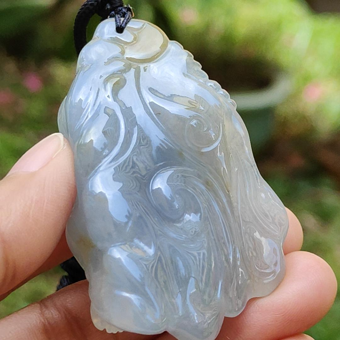 High Premium Light Lavender and Yellow Natural Type A Jadeite Jade crafted with Milo Buddha as Pendant, certificate weighs 49.13 grams, measurement 58.6 * 39.5 * 18.7 mm (pendant284) Yi Pin Qian