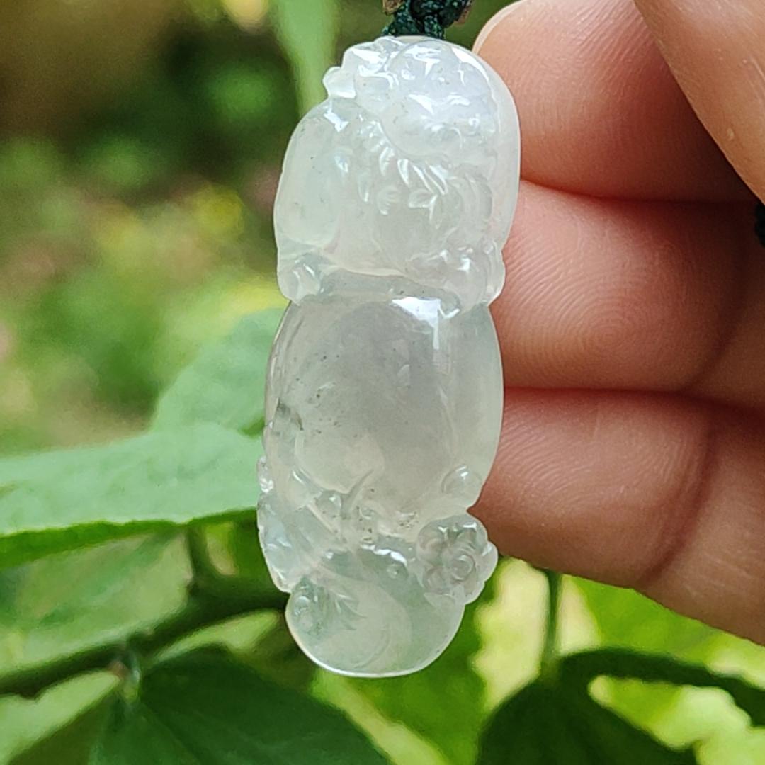 High Quality Icy Translucent Natural Type A Jadeite Jade crafted with Pixiu as Pendant, certificate weighs 6.86 grams, measurement 36.5 * 14.5 * 7.6 mm (pendant261) Yi Pin Qian